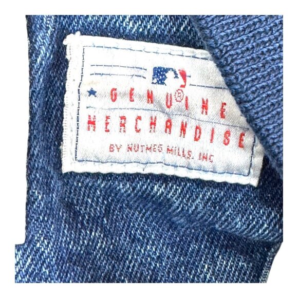 Lee Sport Yankees Denim Jean Varsity Jacket L Blue MLB Baseball World Series Vtg - Picture 7 of 8